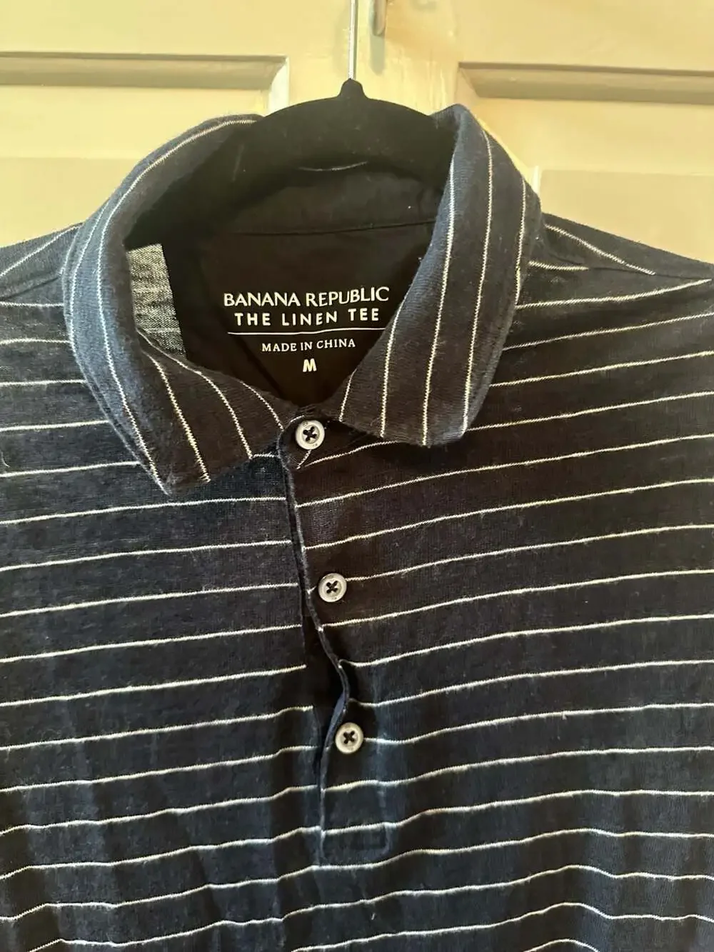 Banana Republic Men’s Blue Striped Linen Polo Shirt